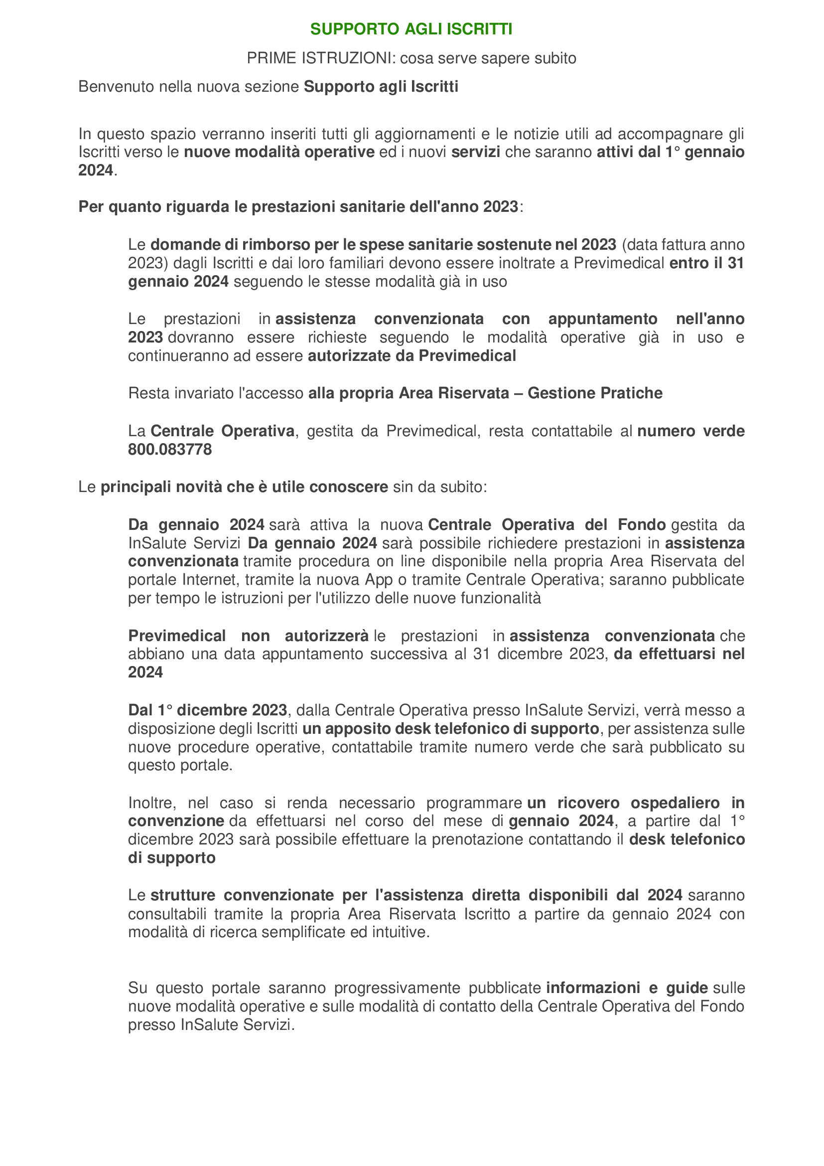 SUPPORTO AGLI ISCRITTI